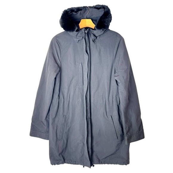 Comptoir Des Cotonniers Coat‎ Women Large Black Rabbit Fur Hood Parka Outdoor - Picture 1 of 16